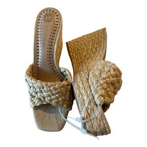 Antonio Melani Tan Magee Braided Raffia Wedge Slip On Sandal size 9.5 NWOB